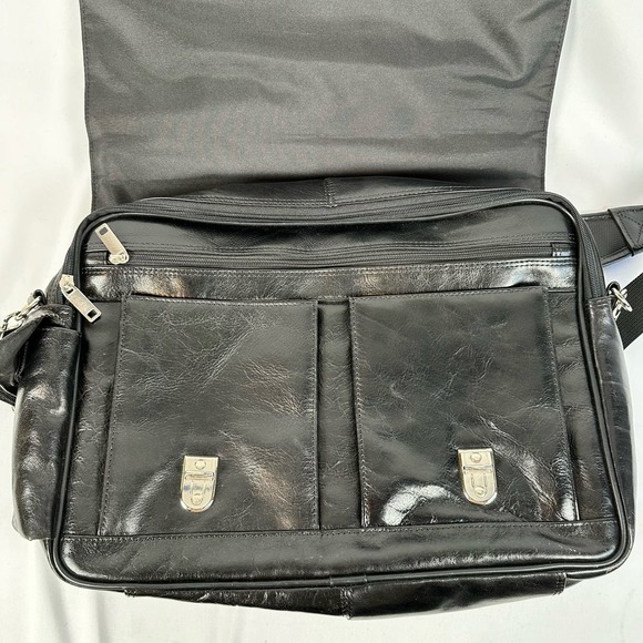 Wilsons Leather Black Genuine Leather Laptop Bag Briefcase Messenger Bag - Picture 3 of 14